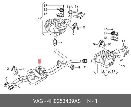 Средний глушитель 4H0253409AS VAG