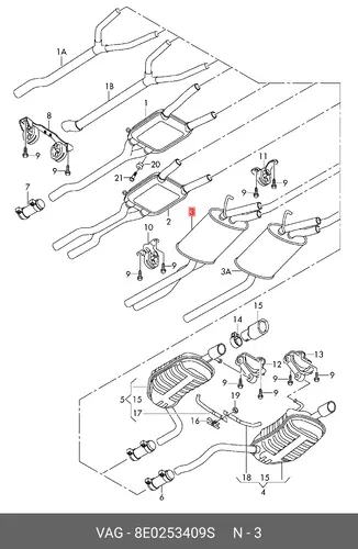 Средний глушитель 8E0253409S VAG