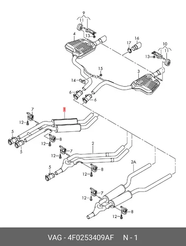 Средний глушитель 4F0253409AF VAG
