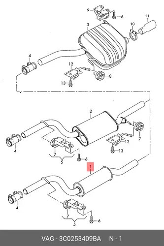 Средний глушитель 3C0253409BA VAG