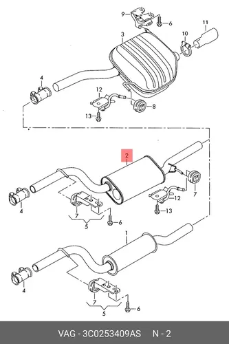 Средний глушитель 3C0253409AS VAG