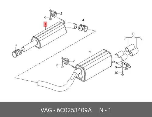 Средний глушитель 6C0253409A VAG