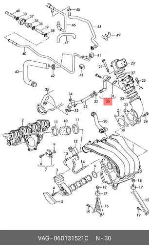 патрубок отопителя!\ Audi A4 00> 06D131521C VAG