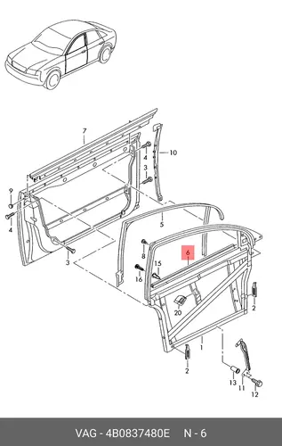 Уплотнитель двери 4B0837480E VAG
