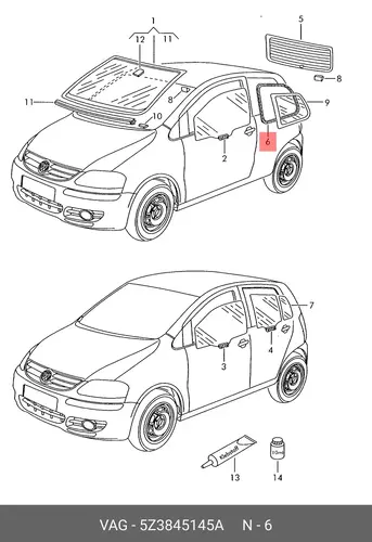 Уплотнитель для боков. стекла 5Z3845145A VAG