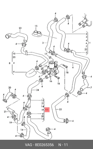 Шланг системы охлаждения 8E0265356 VAG