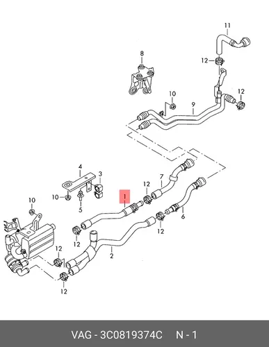 Шланг системы охлаждения 3C0819374C VAG