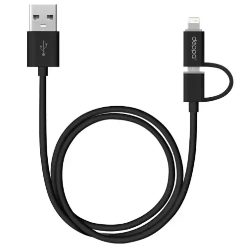  ДАТА-КАБЕЛЬ USB 2 В 1: 8-PIN ДЛЯ APPLE, MICRO USB, 1.2М, ЧЕРНЫЙ, DEPPA DEPPA 72204