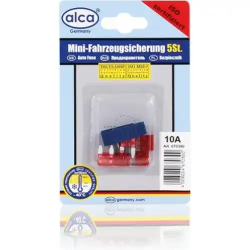 ПРЕДОХРАНИТЕЛИ ФЛАЖКОВЫЕ МИНИ 10 А, 5 ШТ. ALCA 670300