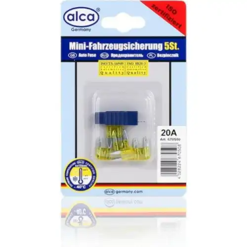 ПРЕДОХРАНИТЕЛИ ФЛАЖКОВЫЕ МИНИ 20 А, 5 ШТ. ALCA 670500
