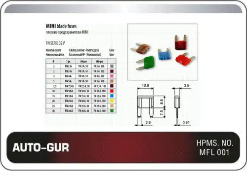 ПРЕДОХРАНИТЕЛЬ МИНИ 7,5A AGFN75A, (Т101-7,5А) AGFN75A AUTO-GUR