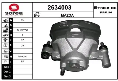 суппорт тормозной передний лев.!\ Mazda 6 all 02-07 2634003 EAI