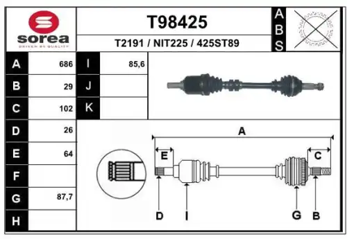 ПРИВОДНОЙ ВАЛ T98425 EAI