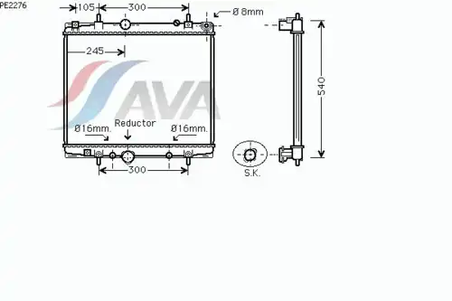 Радиатор системы охлаждения двигателя AVA PE2276
