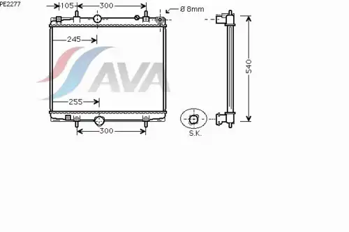 Радиатор системы охлаждения двигателя AVA PE2277