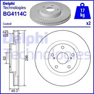 Тормозной диск DELPHI BG4114C вентилируемый , передняя ось