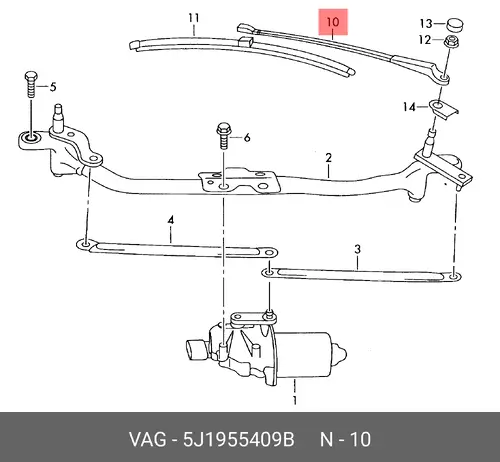 РЫЧАГ ЩЕТКИ СТЕКЛООЧИСТИТЕЛЯ 5J1955409B VAG