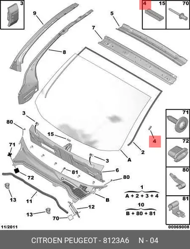 Уплотнитель фиксации стекла 8123 A6 PSA