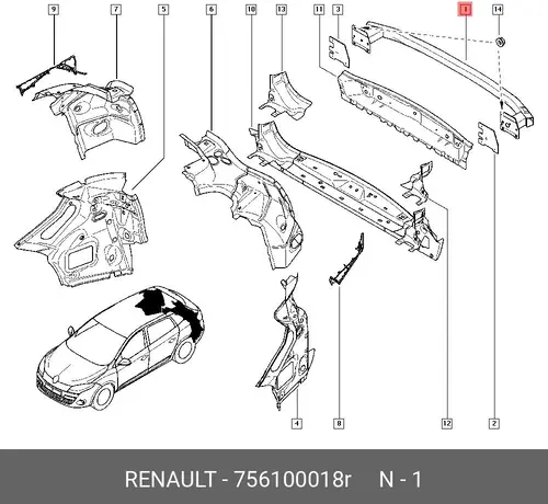 Усилитель бампера RENAULT 756100018R