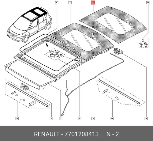 Стекло люка RENAULT 7701208413