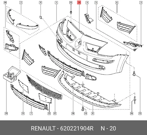 БАМПЕР ПЕР (ПЛАС) 620221904R RENAULT