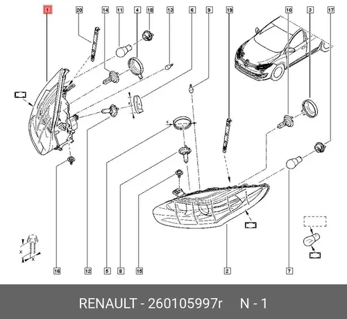 Фара RENAULT 260105997R