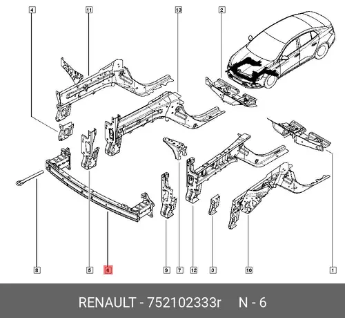 Усилитель бампера RENAULT 752102333R