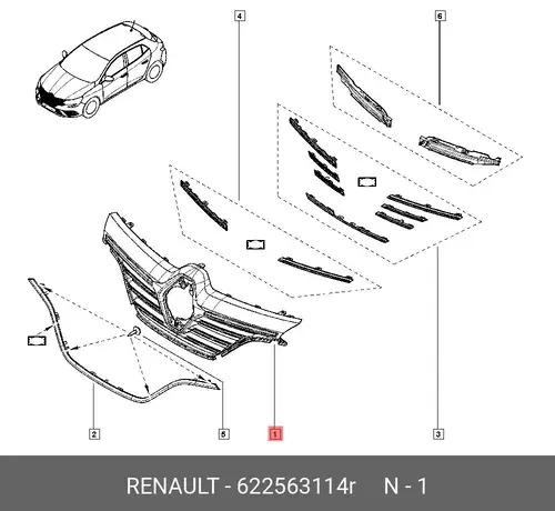 Решетка радиатора RENAULT 622563114R