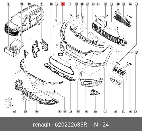 Бампер передний 620222633R RENAULT