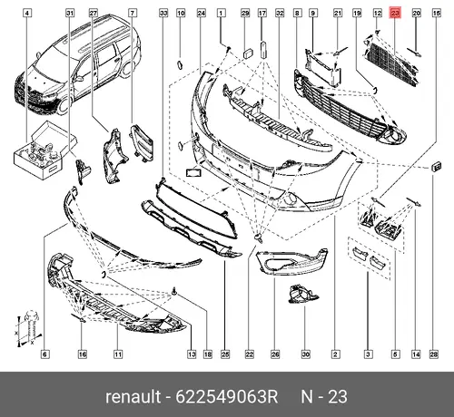 Решетка бампера RENAULT 622549063R