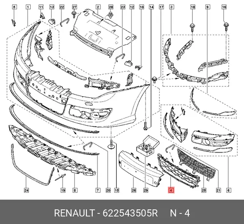 Решетка бампера RENAULT 622543505R