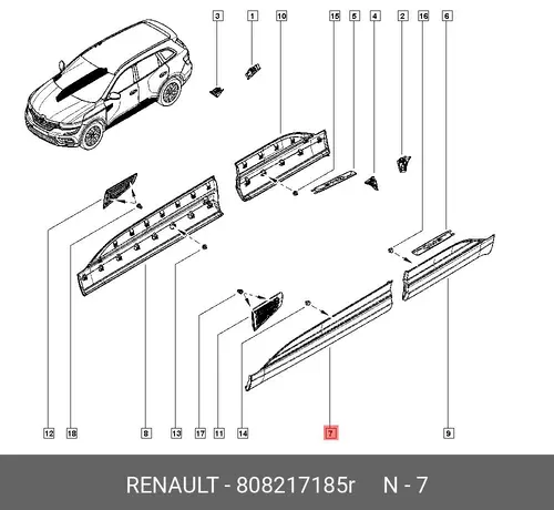 МОЛДИНГ ДВЕРИ ПЕР ЛЕВ 808217185R RENAULT