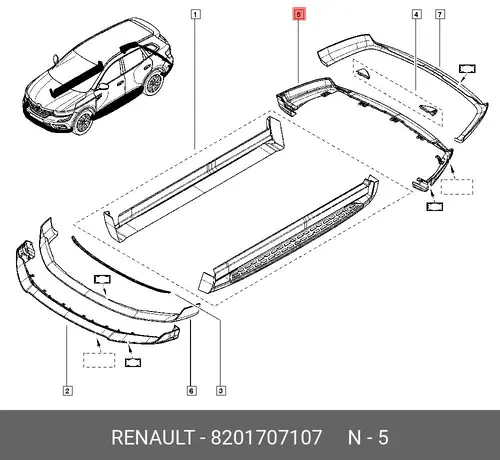  8201707107 СПОЙЛЕР ЗАДНЕГО БАМПЕРА (ПЛАС) RENAULT