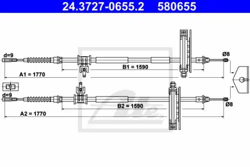 [1253159] !трос ручника л.+п.\ Ford Focus 03> disc 24.3727-0655.2 ATE