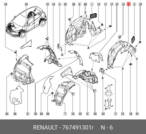 SHIELD-WH, RR LH 767491301R RENAULT