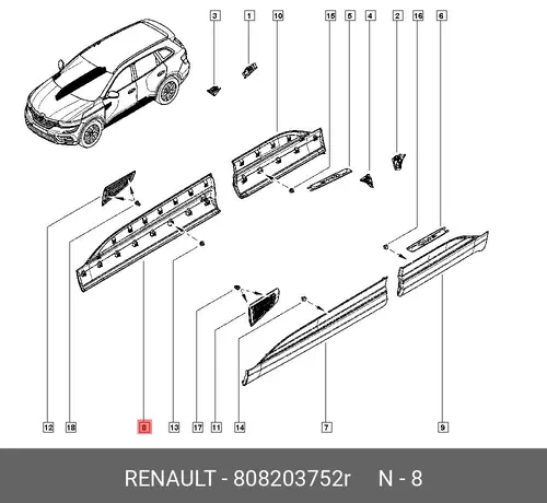 808203752R МОЛДИНГ ДВЕРИ ПЕР ПР RENAULT