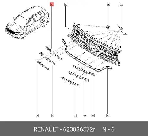 623836572R Молдинг врх п решетки RENAULT