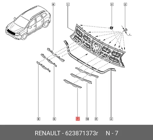 623871373R Молдинг ниж л решётки радиатора RENAULT