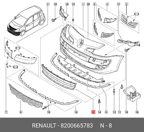 Решетка бампера RENAULT 8200665783