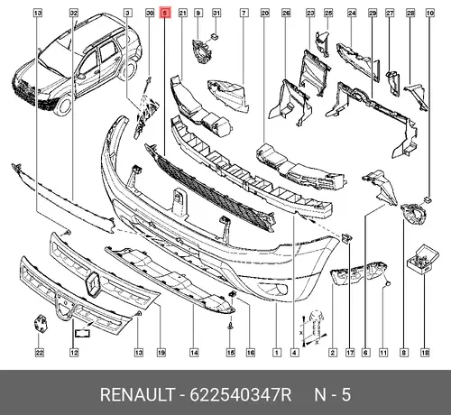 GRILLE-FR BMPR AIR 622540347R RENAULT