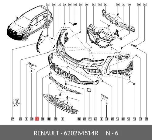 620264514R РЕШЕТКА БАМПЕРА ПЕР RENAULT