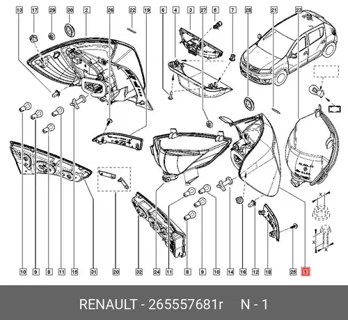 Фонарь задний RENAULT 265557681R