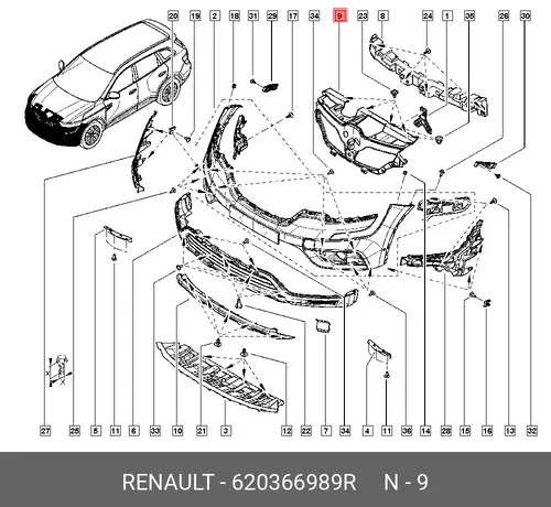 Усилитель бампера RENAULT 620366989R