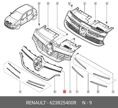 Решетка бампера RENAULT 623825400R