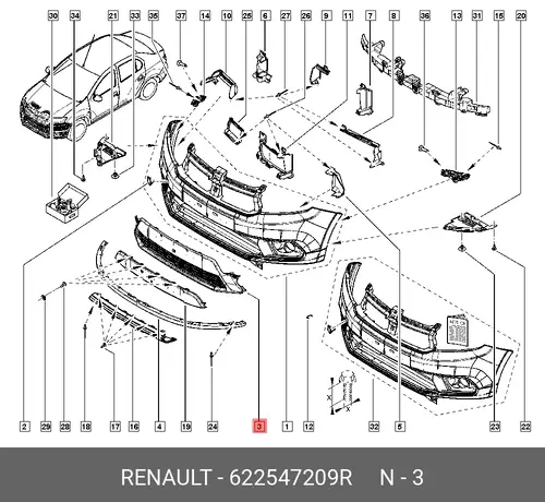 GRILLE-FR BMPR AIR 622547209R RENAULT