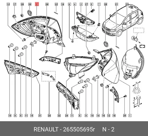 Фонарь задний RENAULT 265505695R