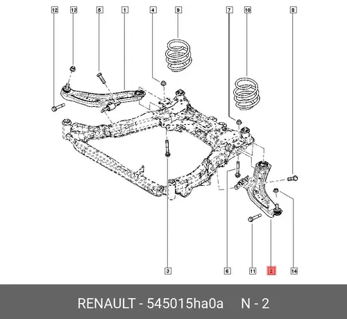 Рычаг подвески RENAULT 545015HA0A слева