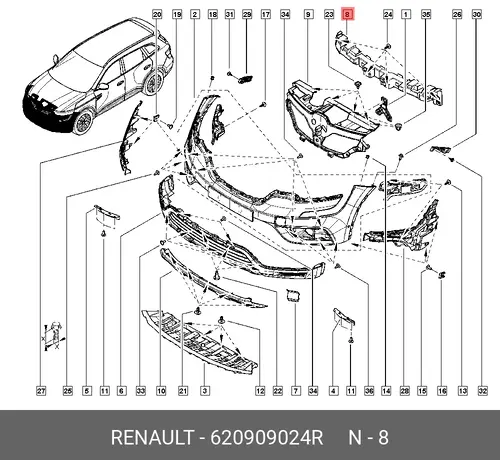 Абсорбер-усилитель бампера RENAULT 620909024R