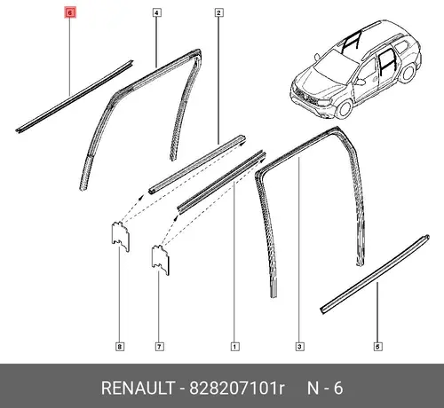 Уплотнитель двери RENAULT 828207101R