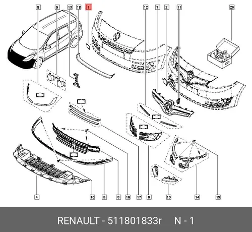 ЗАГЛУШКА БАМПЕРА П 511801833R RENAULT